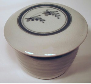 White with forest green flower design French Butter Dish