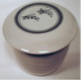 White with forest green flower design French Butter Dish
