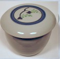 White with blue and green flower design French Butter Dish