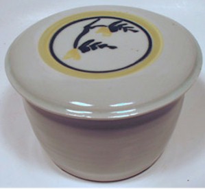 White with yellow flower design French Butter Dish