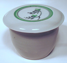 White with green flower design French Butter Dish