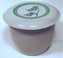 White with green flower design French Butter Dish