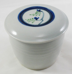 White with blue and green flower design French Butter Dish