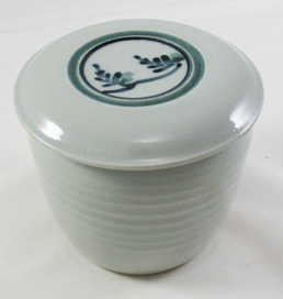White with forest green flower design French Butter Dish